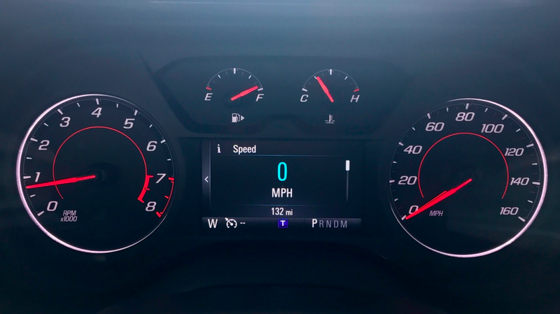 Just 132 miles upon pickup. The blue “T” is for “Touring” mode. I put it in “Sport” where it changes to a red “S” and mostly left it there. The engine redlines at 7k which is high for a car has traditionally been associated with low-end grunt. But that’s part of how you pull 325 hp out of a 3.6L V6.